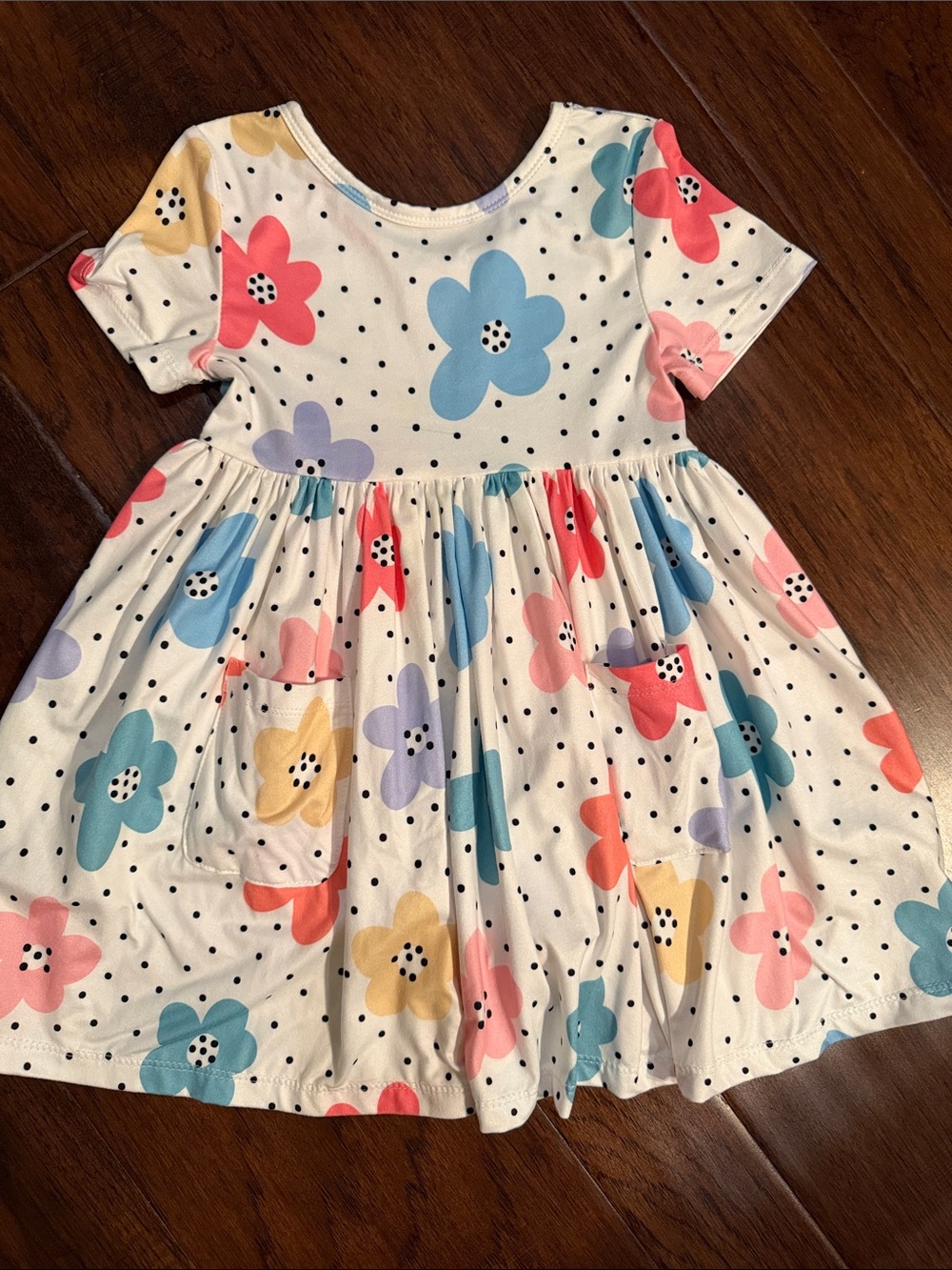 Girls' Short Sleeve Floral Dot Play Dress - White Multi